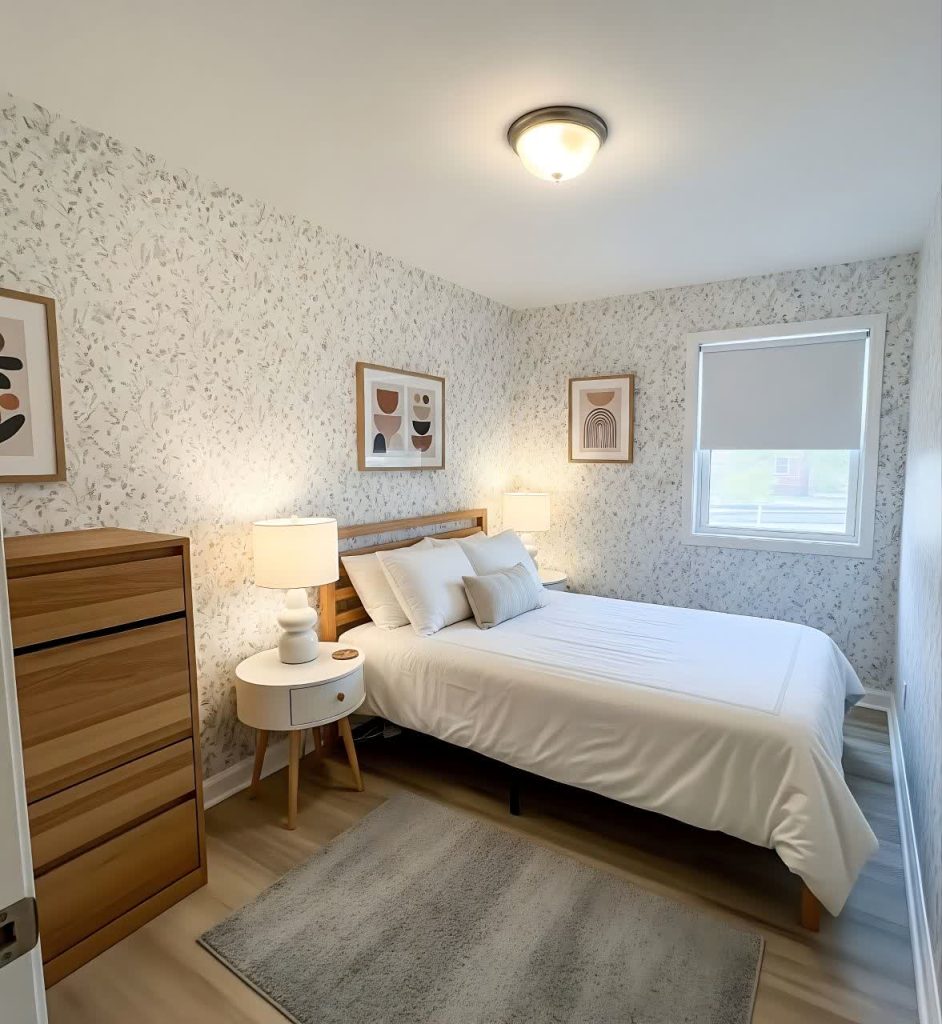 Apartment wall decorating ideas with light peel-and-stick wallpaper
